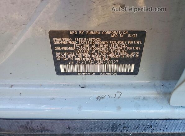 JF2GTAPC2M8320327 2021 SUBARU CROSSTREK Blue VIN კოდის სტიკერის ხედი