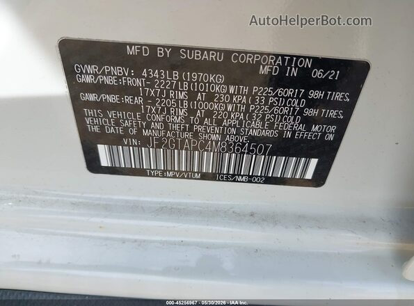JF2GTAPC4M8364507 2021 SUBARU CROSSTREK White 