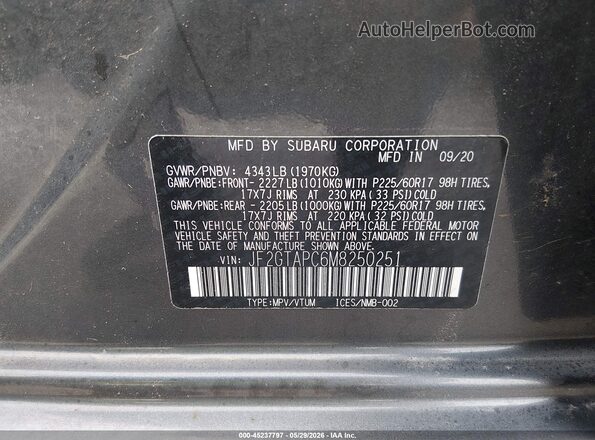 JF2GTAPC6M8250251 2021 SUBARU CROSSTREK Gray Widok komory silnika
