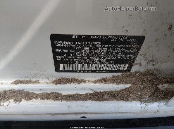 JF2GTAPCXNH269693 2022 SUBARU CROSSTREK Белый Вид подкапотного пространства
