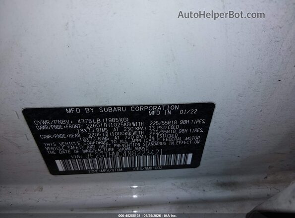 JF2GTHMC4N8223421 2022 SUBARU CROSSTREK White Вид підкапотного простору