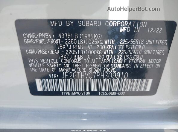 JF2GTHMC7PH309910 2023 SUBARU CROSSTREK White 
