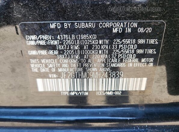 JF2GTHMC9MH243839 2021 SUBARU CROSSTREK Black 