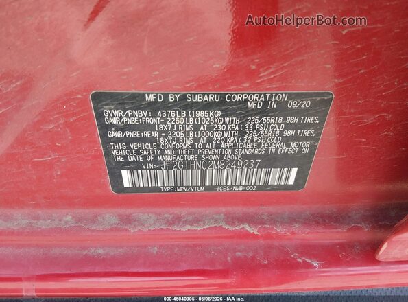 JF2GTHNC2M8249237 2021 SUBARU CROSSTREK Red ძრავის განყოფილების ხედი