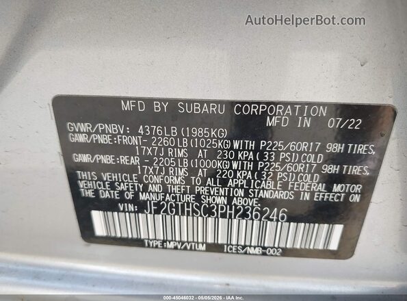 JF2GTHSC3PH236246 2023 SUBARU CROSSTREK Silver 