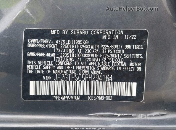 JF2GTHSC5PH294164 2023 SUBARU CROSSTREK Gray Vista del compartimento del motor