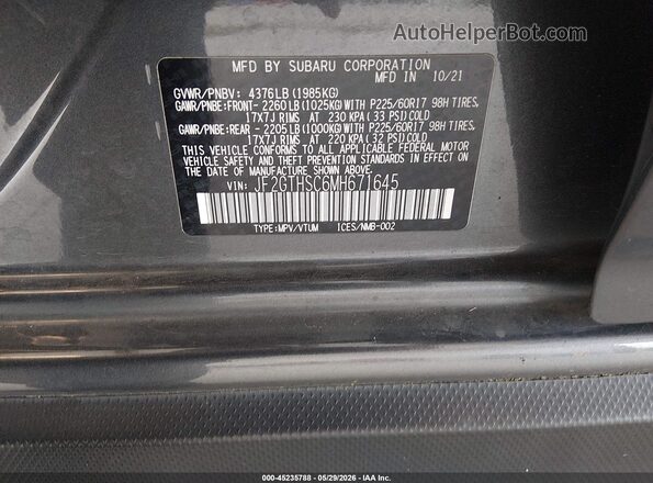 JF2GTHSC6MH671645 2021 SUBARU CROSSTREK Gray ძრავის განყოფილების ხედი