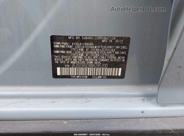 JF2GTHSC8NH285200 2022 SUBARU CROSSTREK Blue Вид підкапотного простору