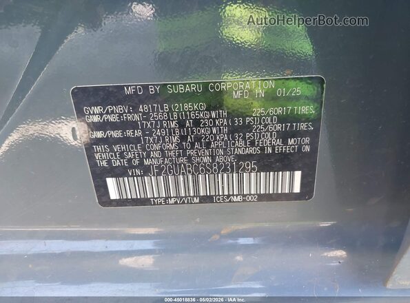 JF2GUABC6S8231295 2025 SUBARU CROSSTREK Gray ძრავის განყოფილების ხედი