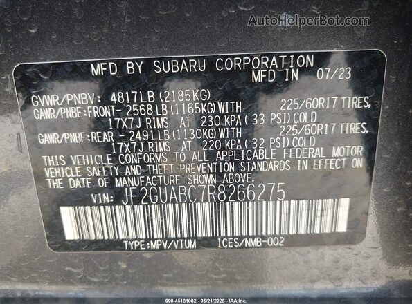 JF2GUABC7R8266275 2024 SUBARU CROSSTREK Gray ძრავის განყოფილების ხედი