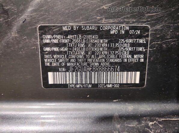 JF2GUABC8R8866674 2024 SUBARU CROSSTREK Gray 