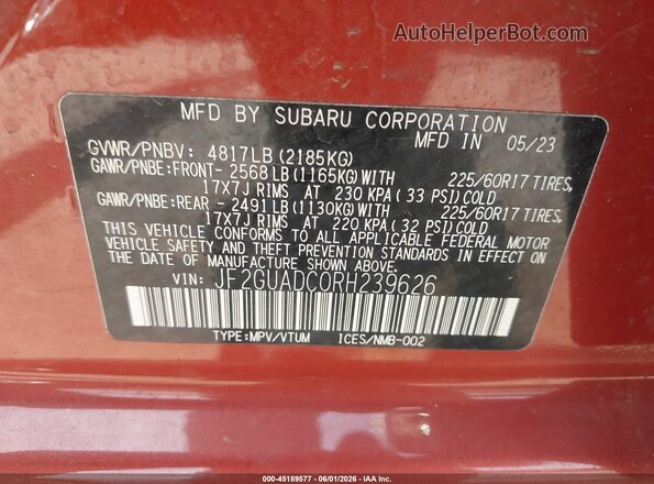JF2GUADC0RH239626 2024 SUBARU CROSSTREK Orange 