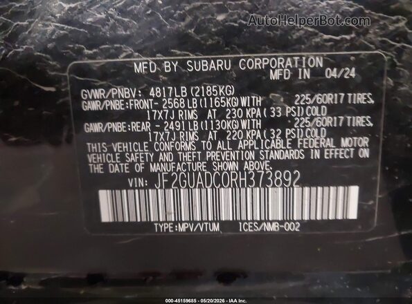 JF2GUADC0RH373892 2024 SUBARU CROSSTREK Черный Вид подкапотного пространства