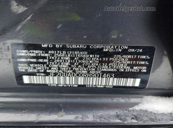 JF2GUADC0RH901463 2024 SUBARU CROSSTREK Gray Widok komory silnika