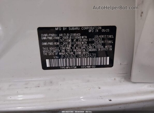 JF2GUADC1R8246570 2024 SUBARU CROSSTREK White Вид підкапотного простору