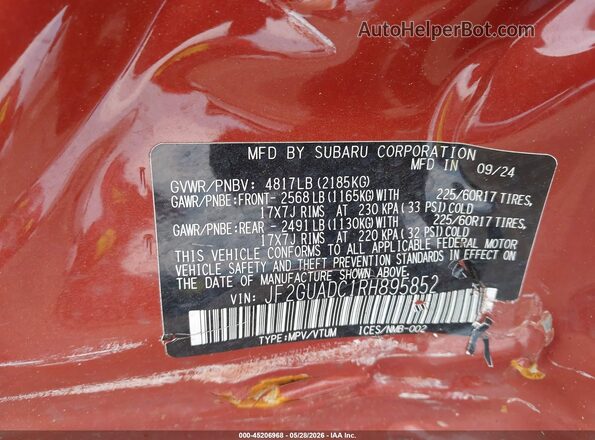 JF2GUADC1RH895852 2024 SUBARU CROSSTREK Orange ძრავის განყოფილების ხედი