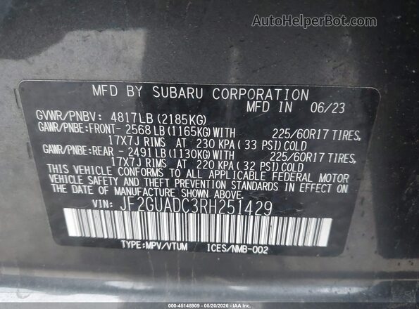 JF2GUADC3RH251429 2024 SUBARU CROSSTREK Gray 