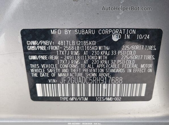 JF2GUADC5RH917688 2024 SUBARU CROSSTREK Silver Вид підкапотного простору