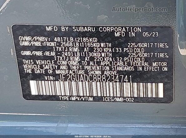 JF2GUADC8R8234741 2024 SUBARU CROSSTREK Gray ძრავის განყოფილების ხედი