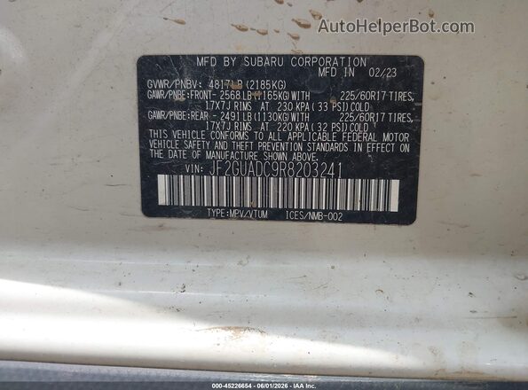 JF2GUADC9R8203241 2024 SUBARU CROSSTREK White 