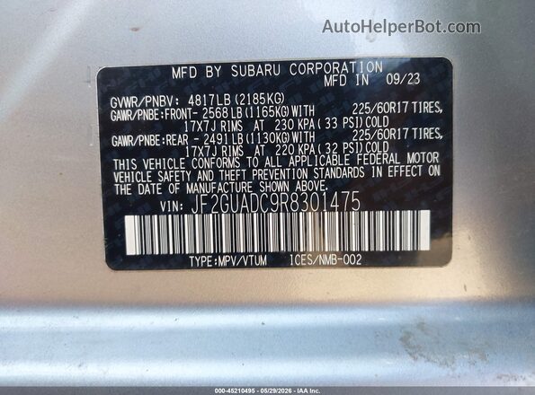 JF2GUADC9R8301475 2024 SUBARU CROSSTREK Silver 