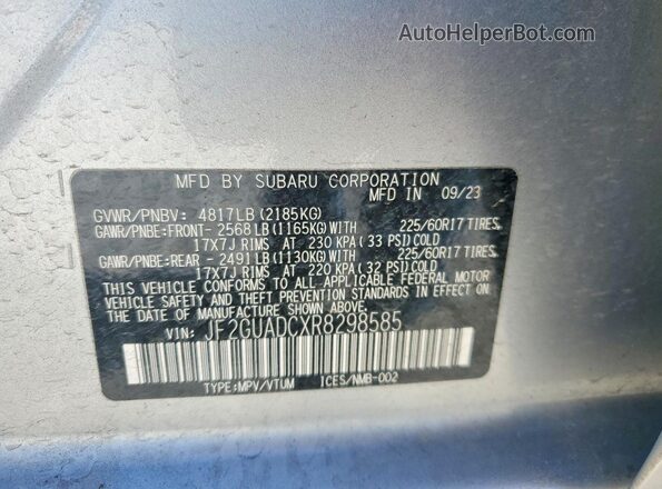 JF2GUADCXR8298585 2024 SUBARU CROSSTREK Серебряный Панорамный вид салона 360°