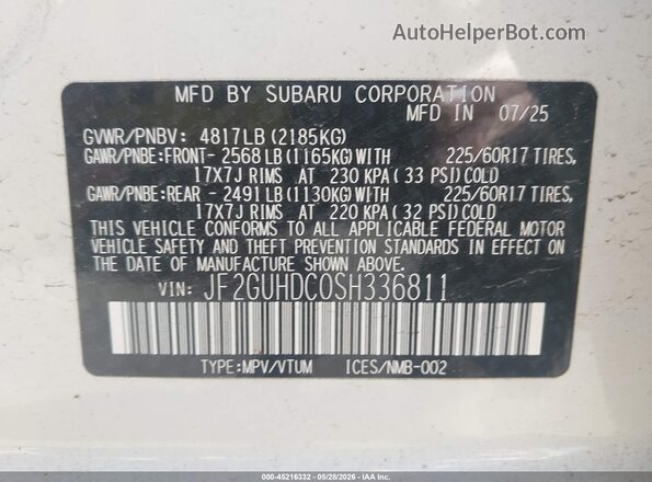 JF2GUHDC0SH336811 2025 SUBARU CROSSTREK Белый Вид подкапотного пространства