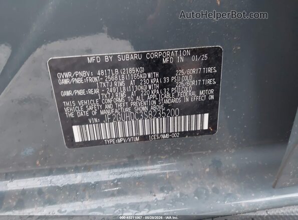 JF2GUHDC3S8235200 2025 SUBARU CROSSTREK Gray Շարժիչի բաժամունքի տեսք