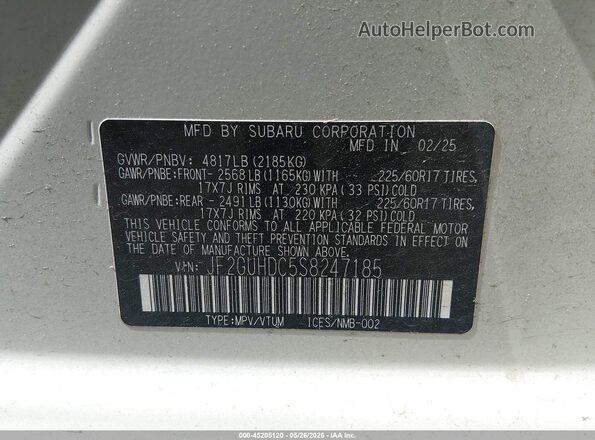 JF2GUHDC5S8247185 2025 SUBARU CROSSTREK White Engine compartment view