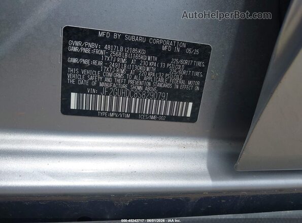 JF2GUHDC8S8290791 2025 SUBARU CROSSTREK Silver Շարժիչի բաժամունքի տեսք