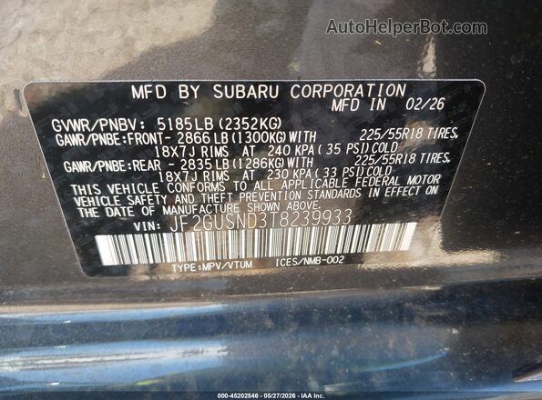 JF2GUSND3T8239933 2026 SUBARU CROSSTREK Gray 