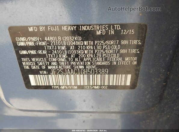 JF2SJAAC1GH503389 2016 SUBARU FORESTER 2.5 Blue Вид підкапотного простору