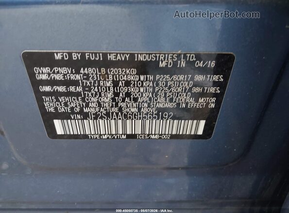 JF2SJAAC6GH565192 2016 SUBARU FORESTER 2.5 Blue 