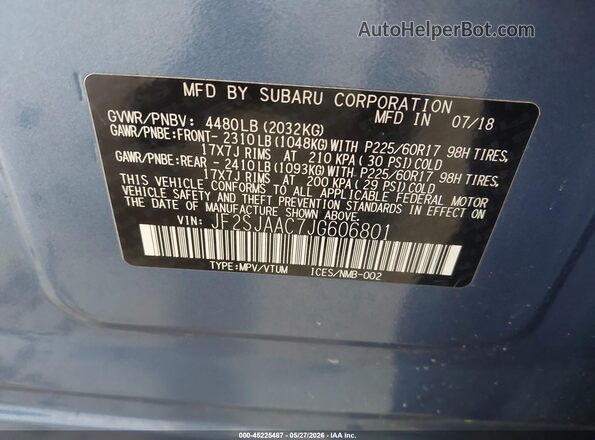 JF2SJAAC7JG606801 2018 SUBARU FORESTER Blue Вид підкапотного простору