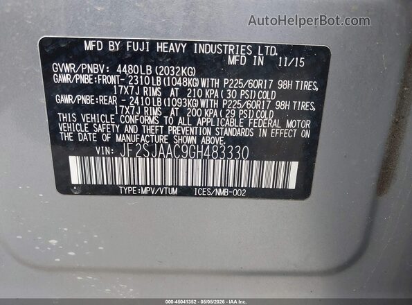 JF2SJAAC9GH483330 2016 SUBARU FORESTER 2.5 Blue Շարժիչի բաժամունքի տեսք