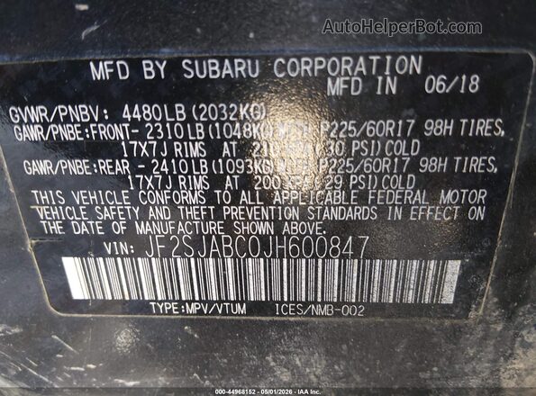 JF2SJABC0JH600847 2018 SUBARU FORESTER 2.5 Gray Вид підкапотного простору