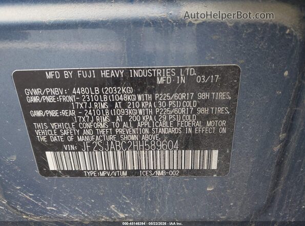JF2SJABC2HH589604 2017 SUBARU FORESTER Blue Vista del compartimento del motor