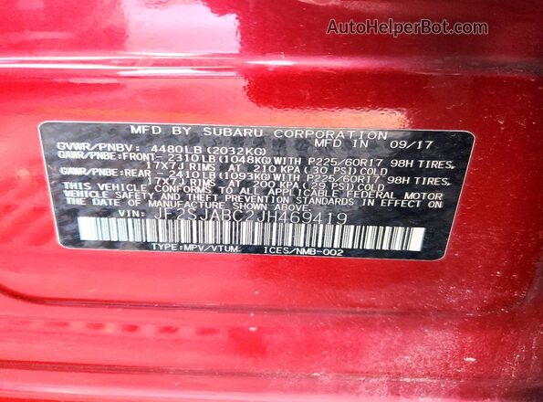 JF2SJABC2JH469419 2018 SUBARU FORESTER Red VIN sticker view