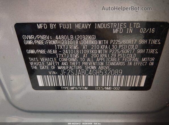 JF2SJABC4GH532089 2016 SUBARU FORESTER Silver Շարժիչի բաժամունքի տեսք