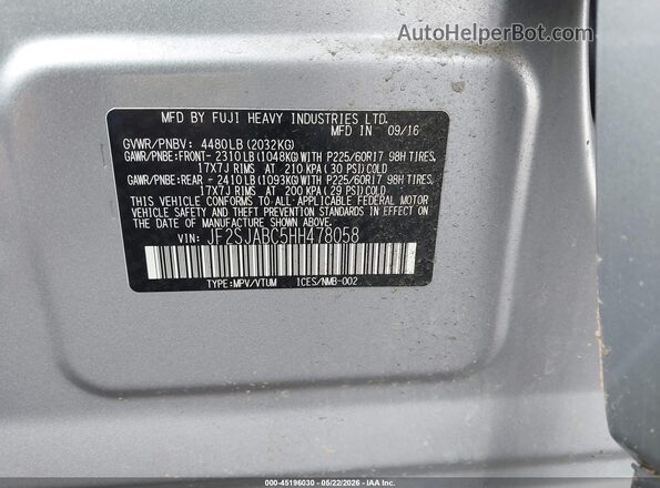 JF2SJABC5HH478058 2017 SUBARU FORESTER Light Blue Engine compartment view