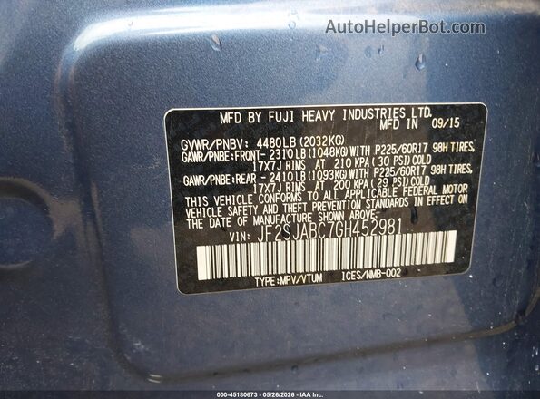 JF2SJABC7GH452981 2016 SUBARU FORESTER Blue 