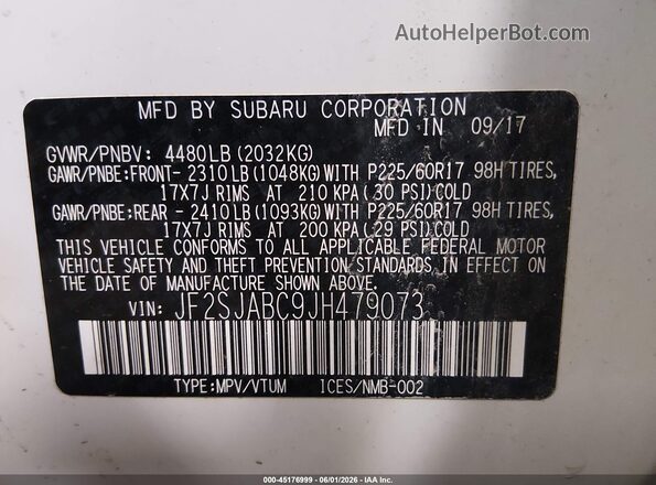JF2SJABC9JH479073 2018 SUBARU FORESTER White Вид підкапотного простору