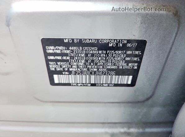 JF2SJABCXJH423286 2018 SUBARU FORESTER Silver Widok wnętrza 360 stopni