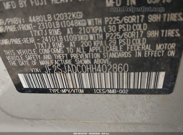 JF2SJADC0HH402860 2017 SUBARU FORESTER Silver Widok komory silnika