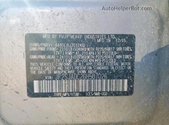 JF2SJADC2GH507026 2016 SUBARU FORESTER Silver Widok naklejki z numerem VIN