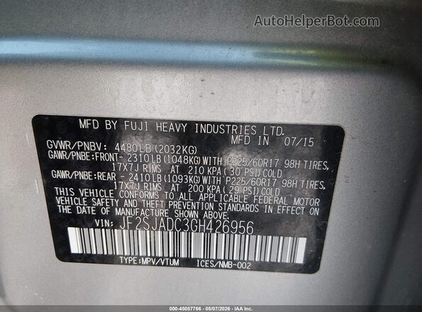 JF2SJADC3GH426956 2016 SUBARU FORESTER 2.5 Silver 