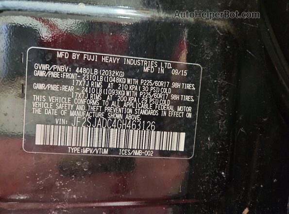 JF2SJADC4GH463126 2016 SUBARU FORESTER Charcoal VIN sticker view