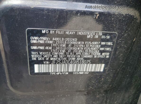 JF2SJADC4GH518075 2016 SUBARU FORESTER Gray Вид підкапотного простору