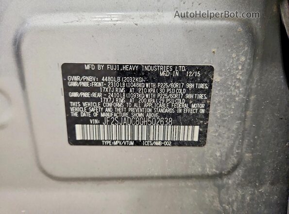 JF2SJADC8GH502638 2016 SUBARU FORESTER Silver 