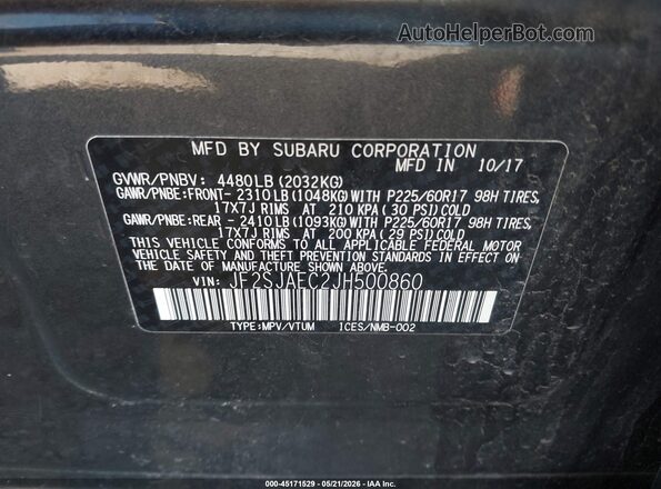 JF2SJAEC2JH500860 2018 SUBARU FORESTER Gray Vista del compartimento del motor